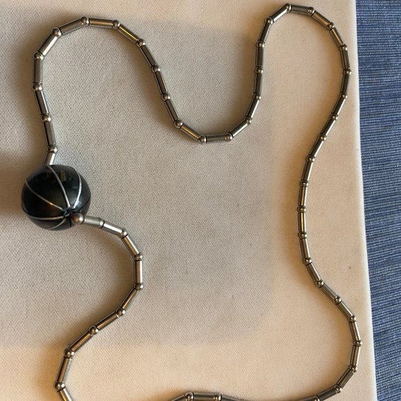 Ball and Chain - Black ball pendant on silver chain. 28" chain - Picture 1 of 3